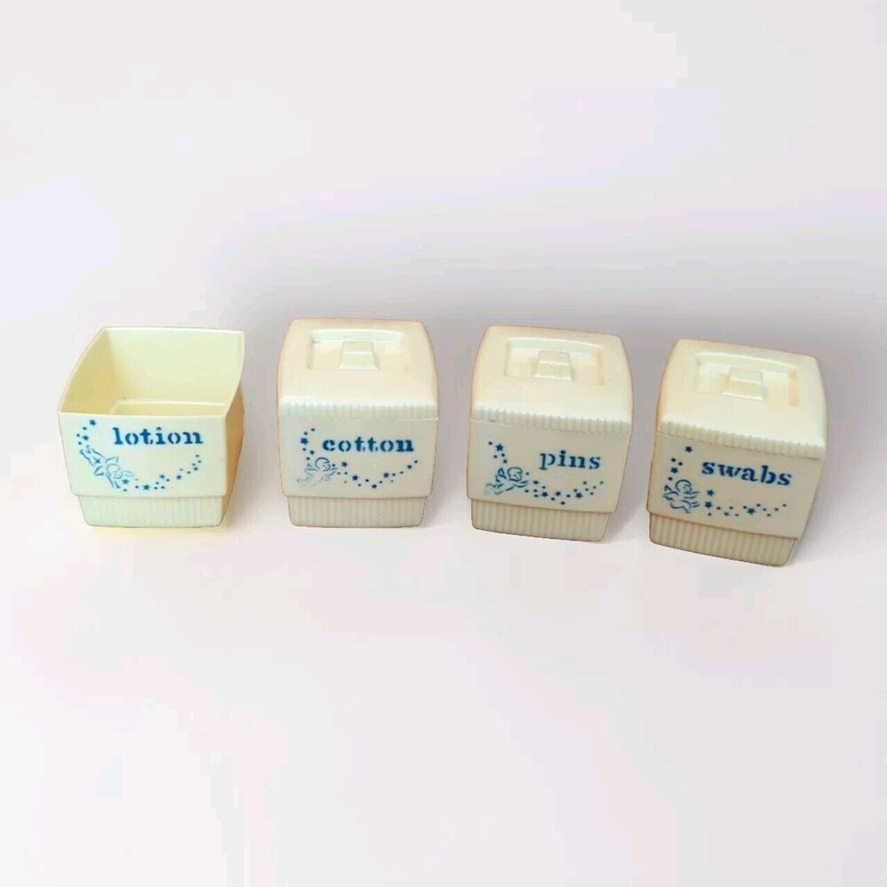Clarolyte Plastic Baby Caddy Vanity Set Yellow Vintage Lotion Swabs Cotton Pins